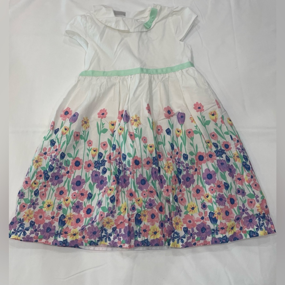Blueberi Boulevard Floral Dress with Flutter Sleeves and Bow Embellishment